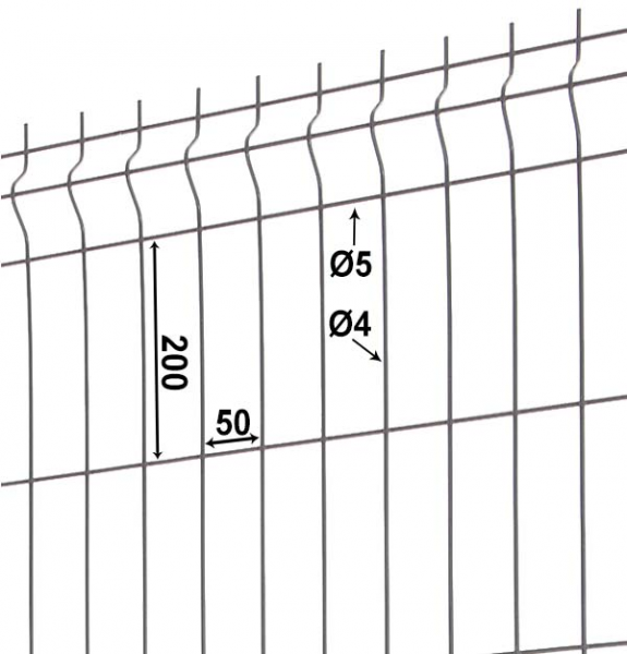 Panneau pour clôture rigide / Grillage de 2m00 de longueur avec fils  horizontaux de 5mm et mailles de 50mm 1m23 Gris (RAL 7016)